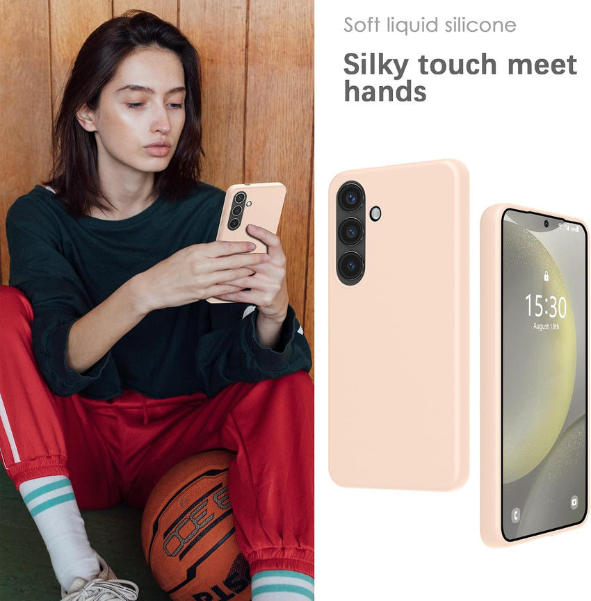 YATWIN Silicone Case for Samsung Galaxy S24, Soft-Touch, Shockproof, DustProof, Antiskid Full Body Armour Phone Cover for Samsung Galaxy S24 - Light Pink