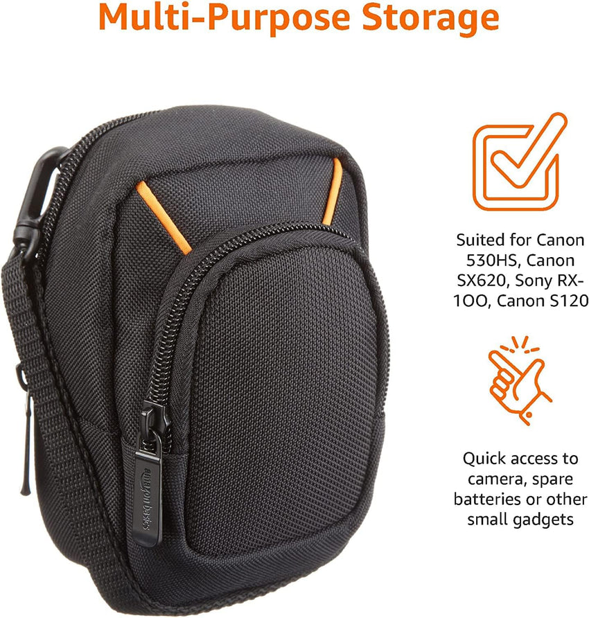 Amazon Basics Medium Compact Digital Camera Case with Internal Padding for 10.2x6.1x2.5 cm Cameras, Solid, Black, Extra-Small