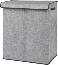 DOKEHOM 150L Double Laundry Basket with Lid and Removable Laundry Bags, Large Collapsible Laundry Hamper with 2 Sections for Bedroom, Bathroom, Laundry Room, Colloge (Grey)