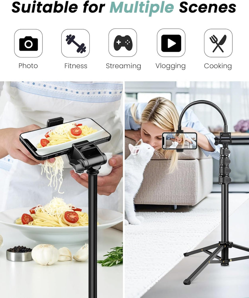 Victiv 77.5" Tall Tripod for Smartphone, Overhead Phone Tripod Stand with Flexible Gooseneck Compatible with iPhone 17/16/15/14/13/12, Portable Aluminum Selfie Stick Camera Tripod for Travel Vlogging