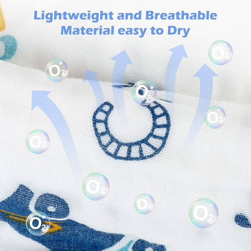 Maliton Muslin Cloths for Baby, 6 Pack Burp Cloths for Baby,100% Cotton 6 Layers Absorbent& Soft& Breathable Baby Muslins Pack,50x25CM Muslin Squares Baby Essentials for Newborn(Animals& Cars, 6 Pack)
