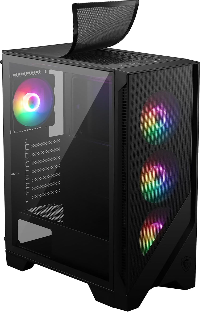 MSI Forge 120A Airflow mag cabinet with RGB window, Midi-Tower, ATX/Micro-ATX/Mini-ITX, USB 3.2, no source, 6 RGB fans installed, Black