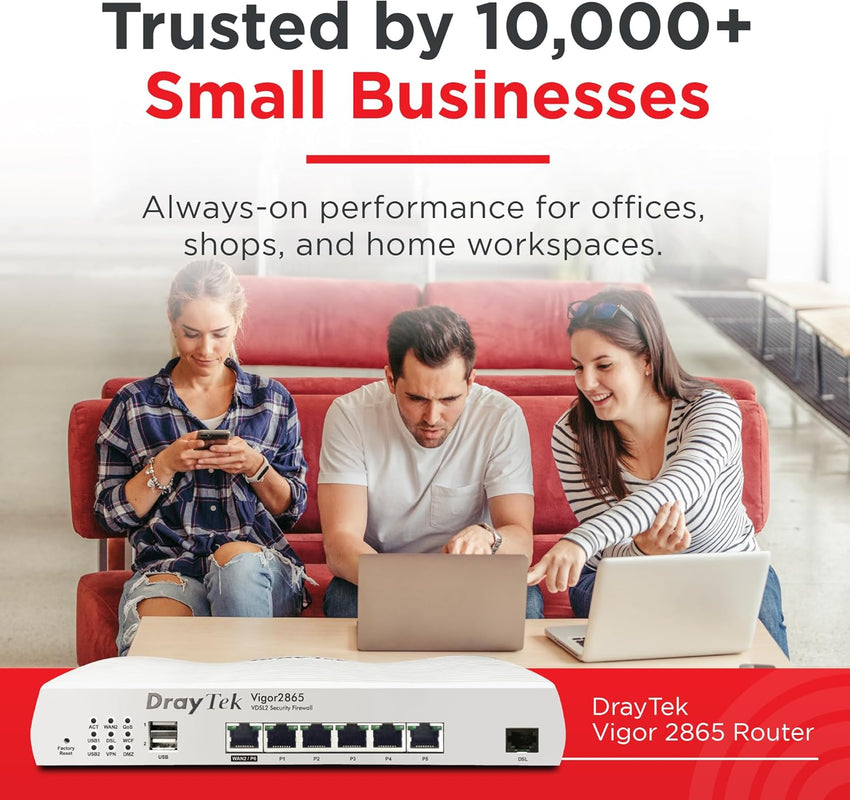 DrayTek Vigor 2865 Ethernet Router, VPN Firewall, VDSL2 35b/ADSL2+ Dual-WAN, Integrated VDSL modem, VoIP, Small Business (Router)