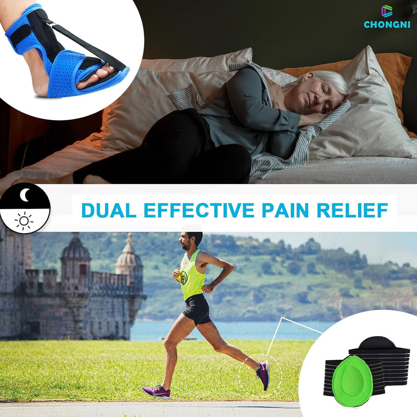 CHONGNI Plantar Fasciitis Night Splints: Upgrade Adjustable Breathable Night Splints for Plantar Fasciitis Support with Arch Support, Relief Achilles Tendonitis Foot Drop Heel Pain, Day&Night (Blue)