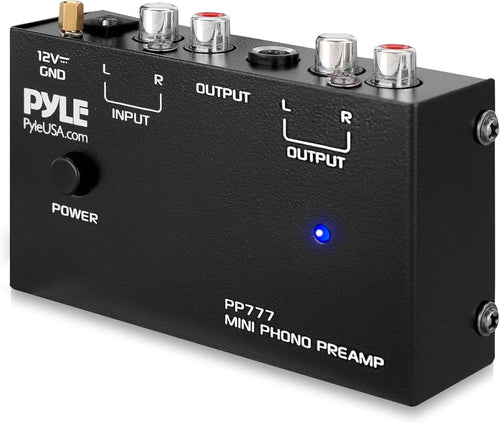 Pyle Output PP777 Phono Turntable Preamp Mini Electronic Audio Stereo Phonograph Preamplifier Input, RCA Output & Low Noise Operation Powered by 12 Volt DC Adapter