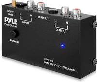 Pyle Output PP777 Phono Turntable Preamp Mini Electronic Audio Stereo Phonograph Preamplifier Input, RCA Output & Low Noise Operation Powered by 12 Volt DC Adapter