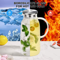 Water Jug, 2.4 L Glass Jug, Water Jug for Fridge, Jug with Lid, Heat Resistant Pitcher, Glass Water Jug for Cold or Hot Beverages, Fridge Water Jug for Juice Sangria, Glass Jug with Lid, Easy Clean