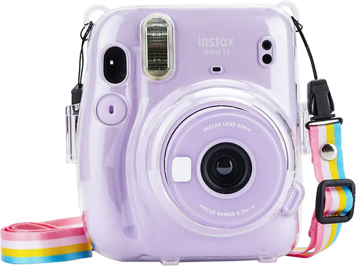 Yosuny Portable Case Compatible with Fujifilm Instax Mini 11 Instant Camera with Adjustable Strap and Storage back pocket (Transparent shell)