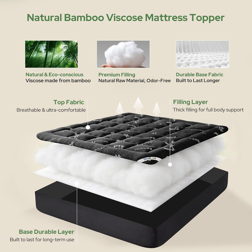 Single Mattress Topper Soft Quilted Thick Deep Pocket Back Pain Relief Grey