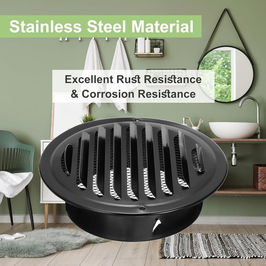 Round Soffit Vent Stainless Steel Wall Vent Grille Cover Set of 6 Black