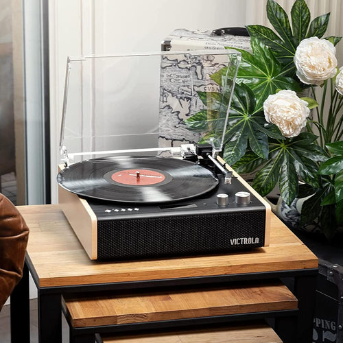 Victrola Eastwood 3-Speed Bluetooth Turntable with Built-in Speakers and Dust Cover;Upgraded Turntable Audio Sound;Black (VTA-72)