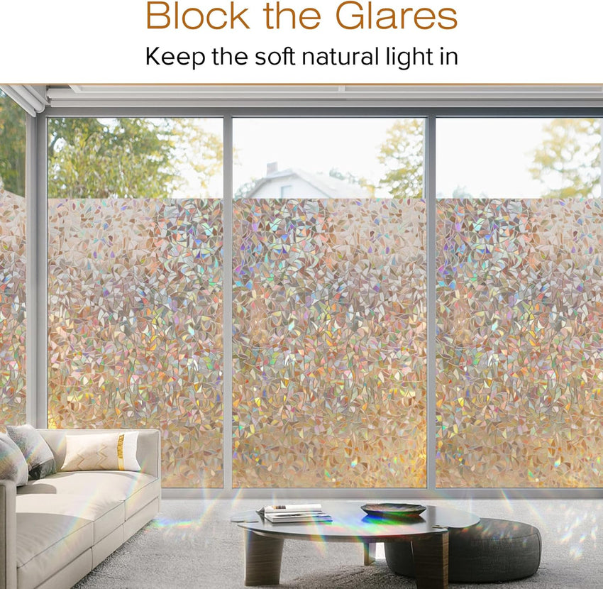 rabbitgoo Rainbow Window Film Privacy Film for Glass Windows, Decorative Stickers for Glass Privacy, Static Cling Self-Adhesive Vinyl Rainbow Stickers Gray Silver 90x300cm