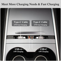 USB Hub Charger for Tesla Model 3 & Y Fast Charging with Retractable Cable â Black