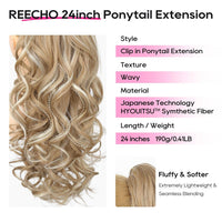 REECHO 24" Claw Clip Ponytail Extension Long Curly Hairpiece â Honey Blonde Highlights