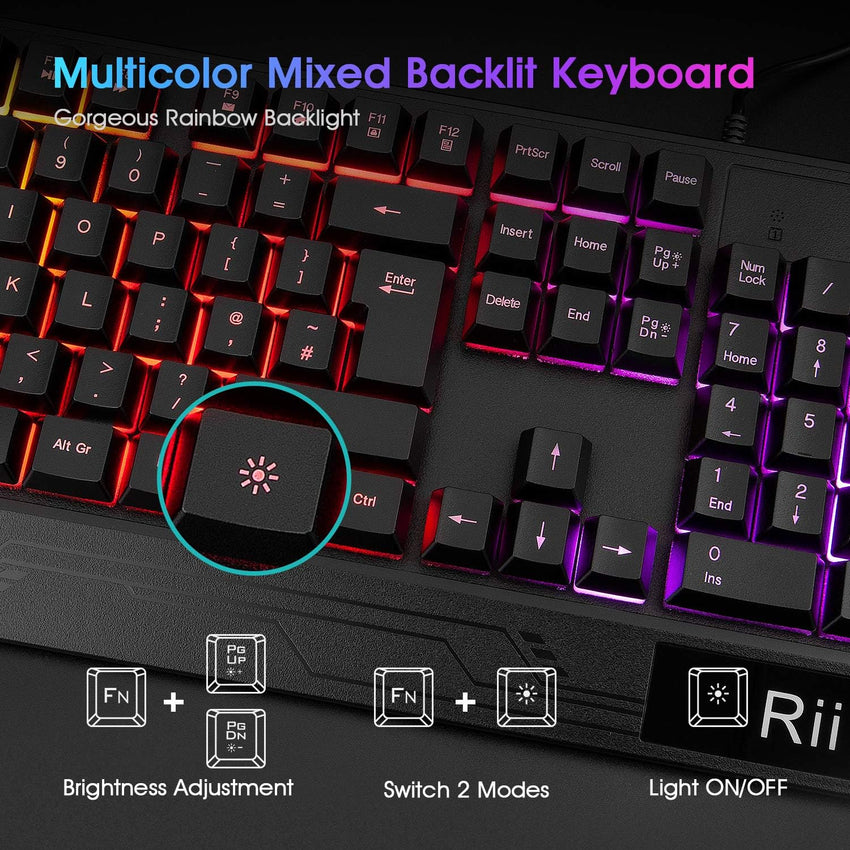 Rii Gaming Keyboard and Mouse,RGB Light Up Keyboard and Mouse Set for PS4,Xbox for Gaming,Working-UK Layout