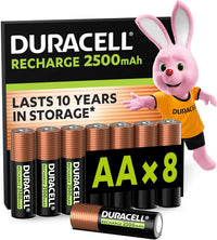 Duracell Rechargeable AA Batteries (Pack of 8), 2500 mAh NiMH, pre-charged, Our No.1 Longest Lasting Rechargeable Battery