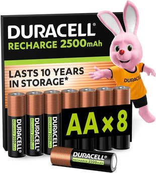Duracell Rechargeable AA Batteries (Pack of 8), 2500 mAh NiMH, pre-charged, Our No.1 Longest Lasting Rechargeable Battery