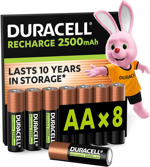 Duracell Rechargeable AA Batteries (Pack of 8), 2500 mAh NiMH, pre-charged, Our No.1 Longest Lasting Rechargeable Battery