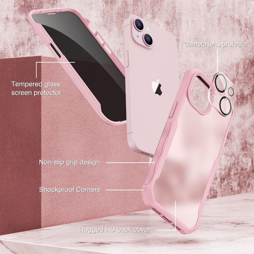 CENHUFO Compatible with iPhone 17 Pro Case Built-in Glass Screen Protector, Full Camera Protection, Fits for Magsafe, 360 Full Body Shockproof Bumper Phone Case for iPhone 17 Pro 6.3 Inch -Pink