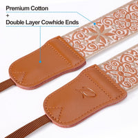 Padwa Lifestyle Camera Strap - 2" Cowhide Head Camera Straps for Photographers,Vintage Jacquard Embroidery Woven Cotton Adjustable Shoulder Neck Straps for Cameras,Binoculars (Khaki Yellow flower)