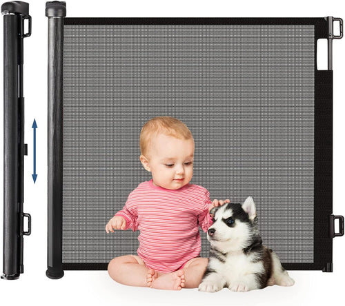 HollyHOME Retractable Stair Gate 180cm Extra Wide One Hand Operation Baby Gate Safety Gate for Baby and Pets Indoor & Outdoor, Black