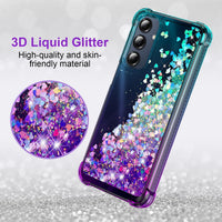 XRCS Compatible with for Samsung Galaxy A36 5G Case with Tempered Glass Screen Protector Glitter Bling Flowing Liquid Floating TPU Bumper Cushion Corners Protection Case - Purple