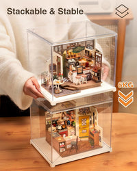 Rolife Acrylic Display Case 28.7 x 23.7 x 24.4 CM Dust Proof Clear Plastic Display Cabinet Cube Box Stackable for Minifigure Miniature House Model Kits Collectables Action Figures Storage DF03L