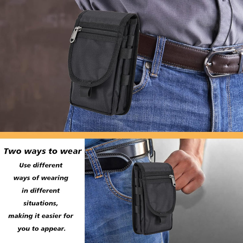 Tool Belt Pouch with Carabiner, Multipurpose Phone Case - Tactical Waist Bag with Phone Holster for Iphone 13 Pro Max, EDC Pouch for Traveling, Camping