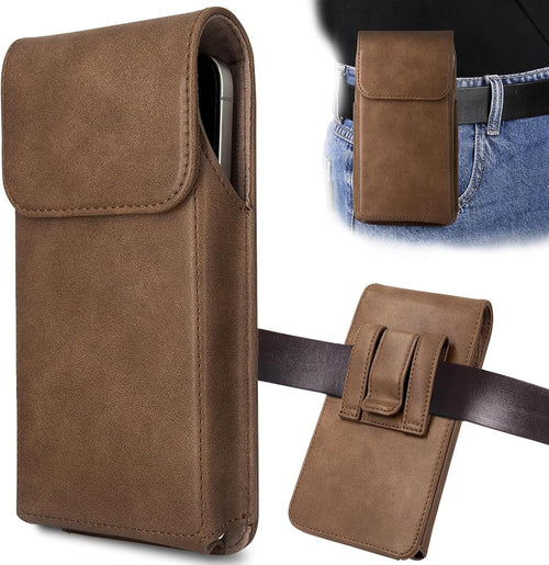 INGIDO Holster for iPhone 16 Pro Max 15 Pro Max 14 Pro Max 13 Pro Max 12 Pro Max 16 Plus 15 Plus 14 Plus, Premium Leather Pouch with Belt Clip Phone Holster Belt Case, Light Brown -L