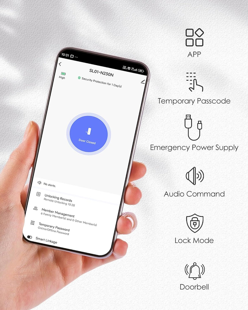 NGTeco Smart Door Lock with Handles, Fingerprint Keyless Security Entry Door Lock, Passcode, IC Card, Fingerprint, Key, WiFi Smart Lock for Narrow-Frame Doors, APP Control, Easy Installation