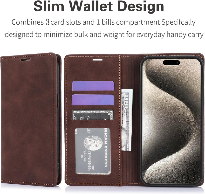 Case for Oppo Reno 13 Pro 5G â Premium Synthetic Leather Case with Silicone Interior, Anti-Shock, Wallet Book Cover, Stand, Slots, Magnetic Closure -Brown