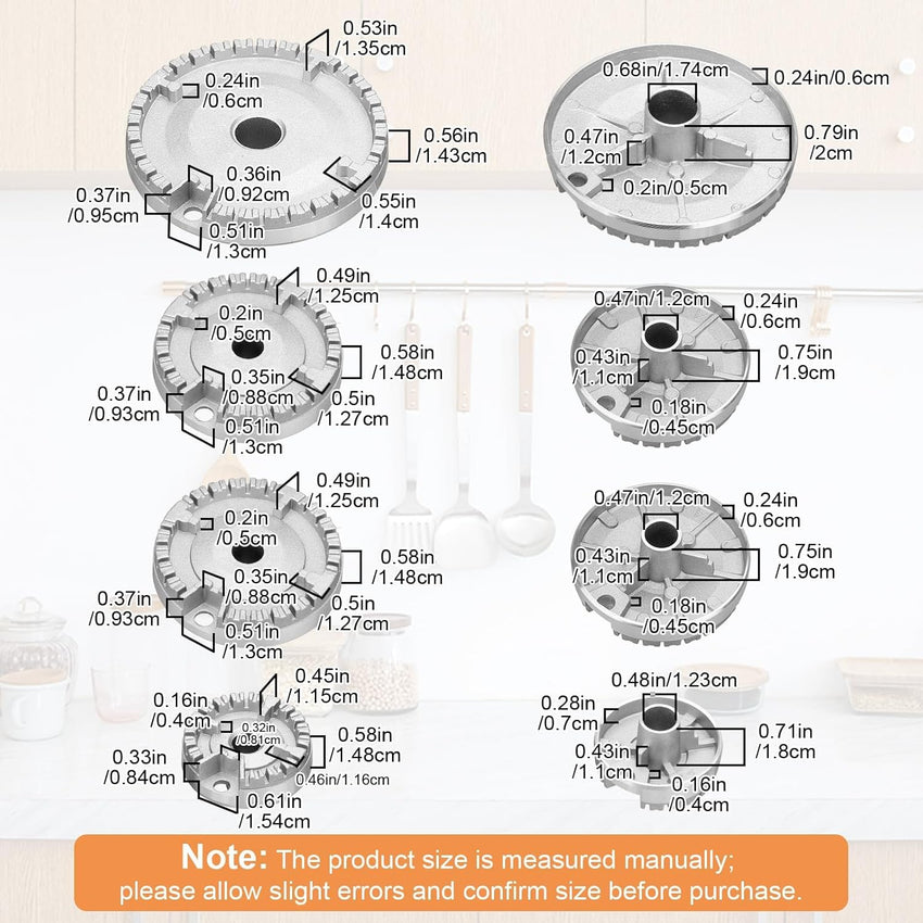 EEEKit Oven Gas Hob Burner Crown Cap Set 8PCS Replacement Parts â Large, Medium, Small