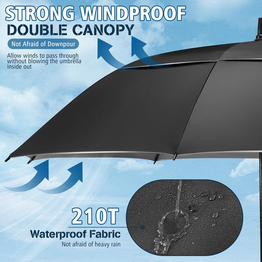 UV Golf Umbrella 68in Large Windproof Double Canopy UPF50+ â Silver/Pink