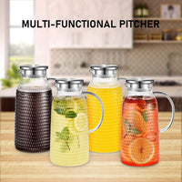 Water Jug, 2.4 L Glass Jug, Water Jug for Fridge, Jug with Lid, Heat Resistant Pitcher, Glass Water Jug for Cold or Hot Beverages, Fridge Water Jug for Juice Sangria, Glass Jug with Lid, Easy Clean