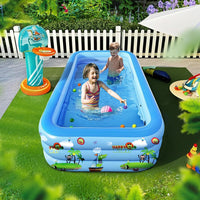 GALAXYER Inflatable Paddling Pool with Cartoon Prints, 3 Rings Large Rectangular Family Swimming Center for Kids Toddlers Adult, Indoor Outdoor Garden Swimming Pool, 205 Ãâ 125 Ãâ 50 CM
