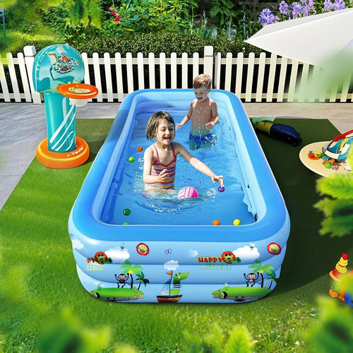 GALAXYER Inflatable Paddling Pool with Cartoon Prints, 3 Rings Large Rectangular Family Swimming Center for Kids Toddlers Adult, Indoor Outdoor Garden Swimming Pool, 205 Ãâ 125 Ãâ 50 CM