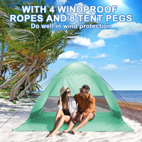 NHOWIN Pop Up Beach Tent for 2-3 Persons, 2025 Upgraded Windproof Pop Up Tent with 4 Wind Ropes & 8 Nails, 50+ UV Sun Protection Beach Shelter Portable & Easy Set Up Sun Shade for Park Garden Picnic