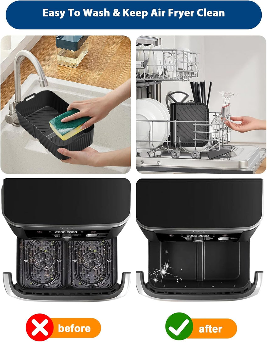 Air Fryer Liners Silicone for Ninja AF500UK, Premium 10cm High Reusable Silicone Liner for Ninja Foodi Flexdrawer AF500UK 10.4L,COSORI Dual TwinFry 10L Air Fryer Liner (3PCS, Black)