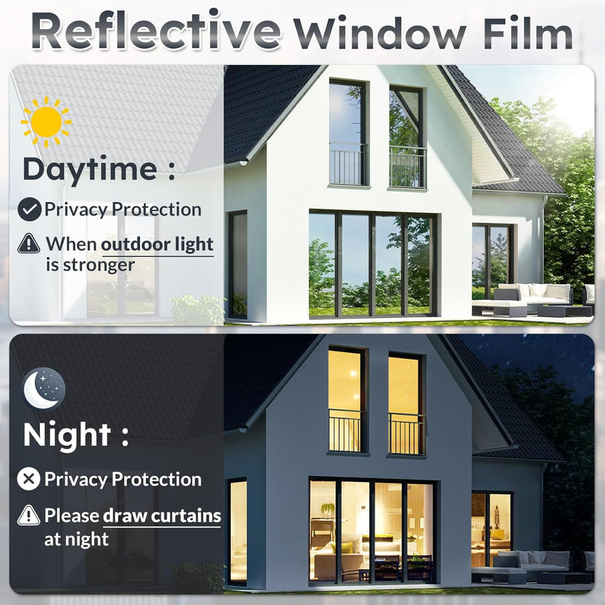 Heat Reflective Window Film One Way Mirror UV Protection 75x400cm Black