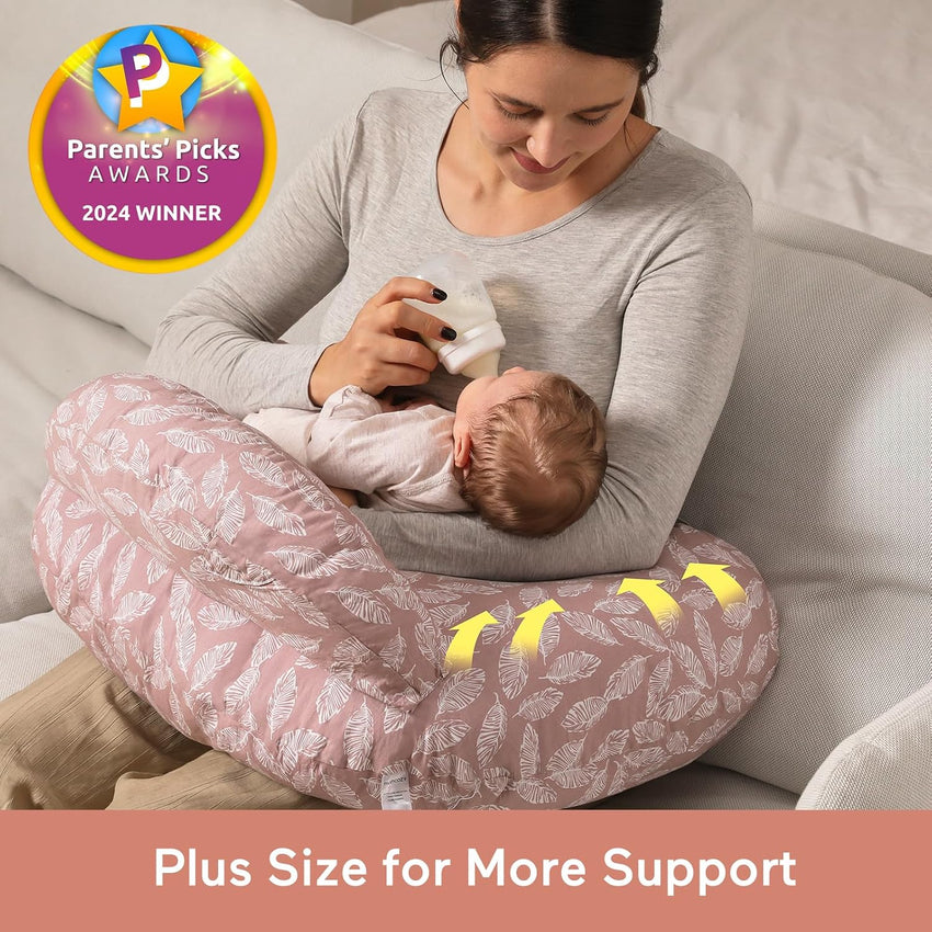 momcozy Nursing Pillow With Breastfeeding - Ergonomic Support & Original Security Fence to Baby' Safety - Making Breastfeeding Easy and Comfort for Mom & Baby - Removable Cotton Cover, Pink
