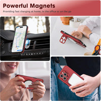 abitku Magnetic Case for iPhone 15 Pro Max, with Camera Protector Kickstand Cover (Compatible with MagSafe & Car Holder), with Screen Protection Shockproof Phone Case for Men Women (Red)
