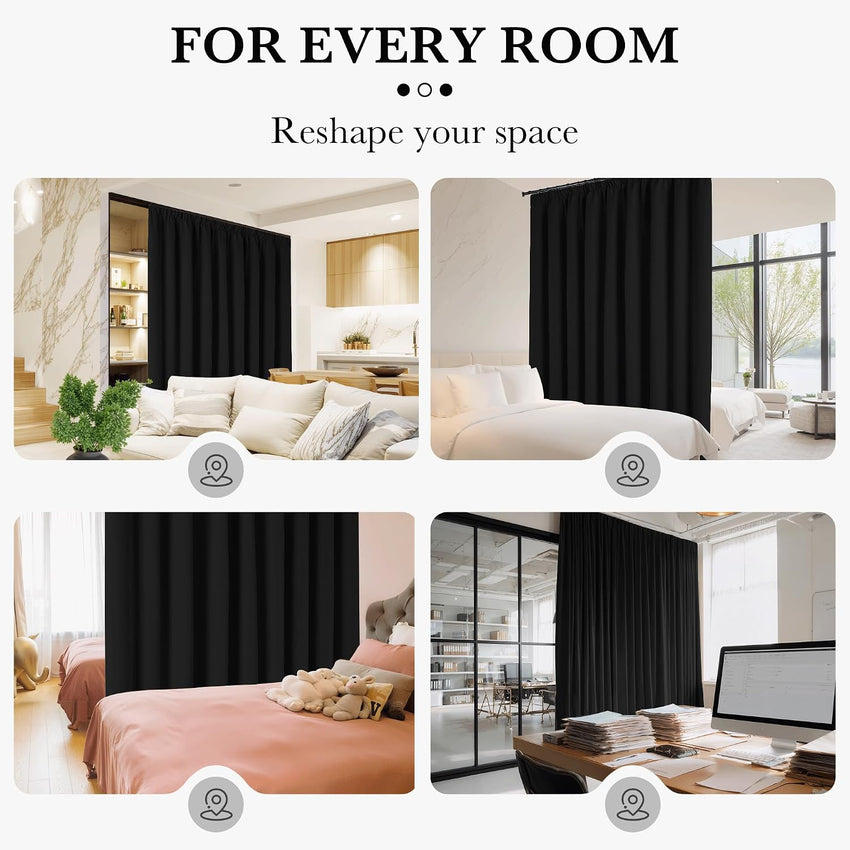 Blackout Curtain Thermal Extra Wide Pencil Pleat for Hotel Black 94 x 96 Inch