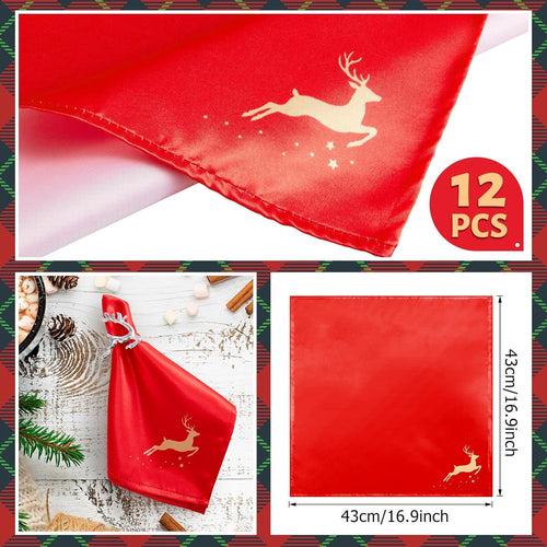 Christmas Cloth Napkins Set of 12 Soft Satin Reusable Table Napkins Ã¢ÂÂ Golden Deer