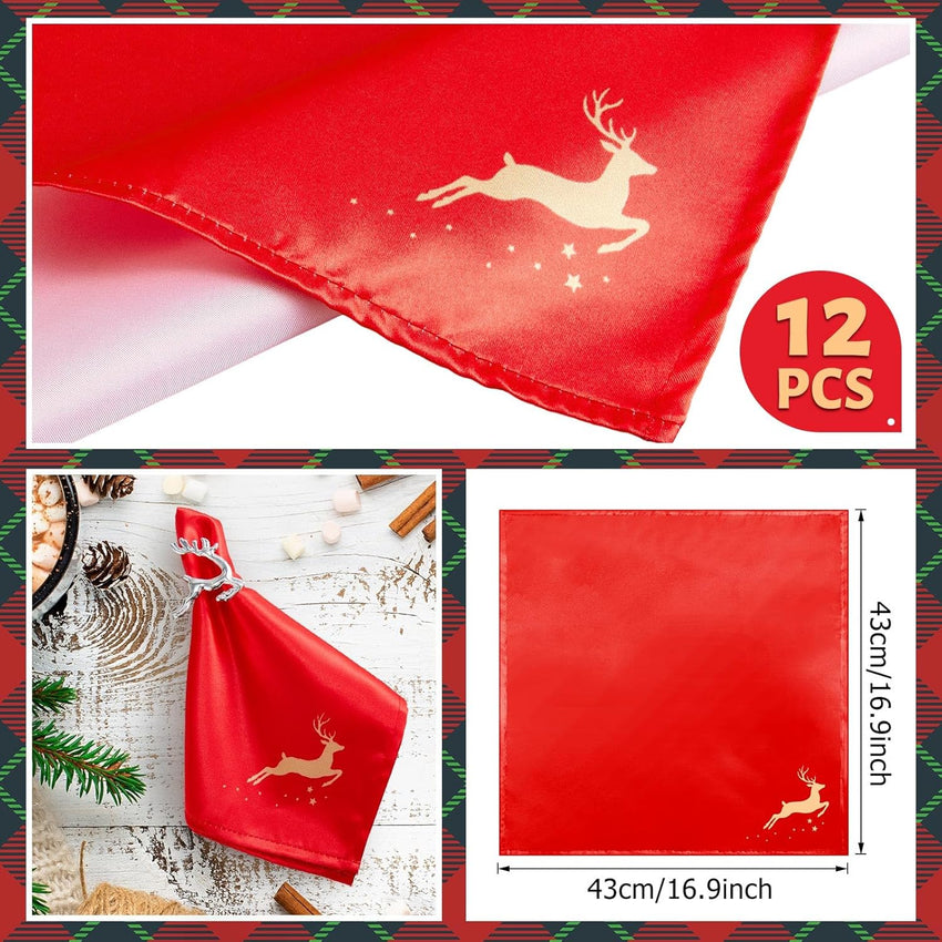 Christmas Cloth Napkins Set of 12 Soft Satin Reusable Table Napkins Ã¢ÂÂ Golden Deer
