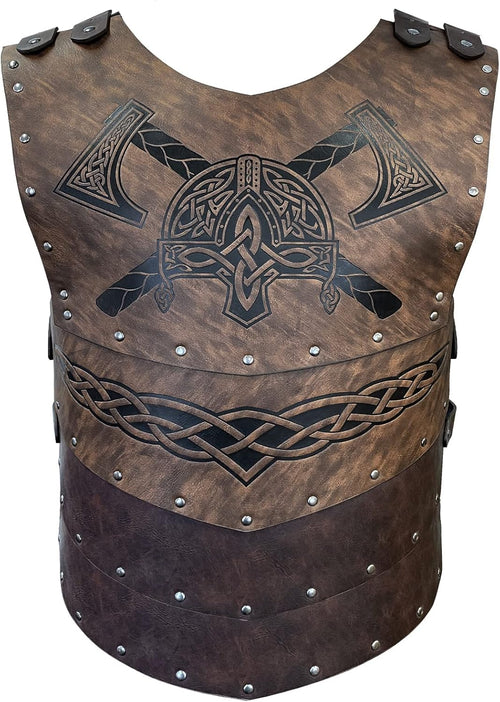 Viking Faux Leather Embossed Helmet Axe Chest Armor LARP/Cosplay Ã¢ÂÂ Brown A