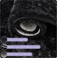 Round Shaggy Area Rug Fluffy High Pile Plush Washable Velvet 120cm Decorative Floor Mat Ã¢ÂÂ Black