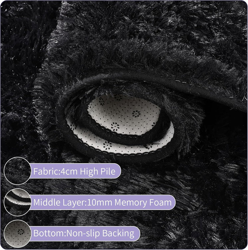 Round Shaggy Area Rug Fluffy High Pile Plush Washable Velvet 120cm Decorative Floor Mat Ã¢ÂÂ Black
