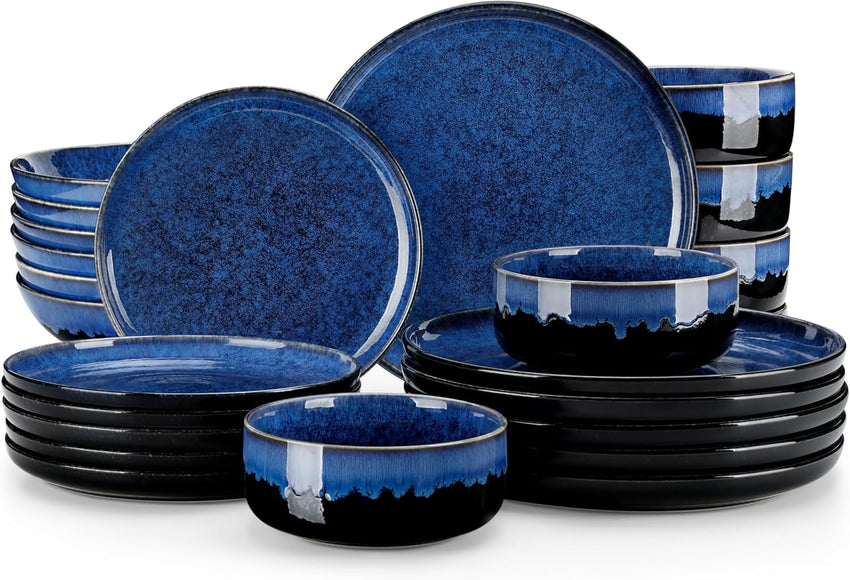 Dinner Set for 6 Starry Reactive Glaze Blue 24-Piece Ceramic Crockery Set Ã¢ÂÂ Blue