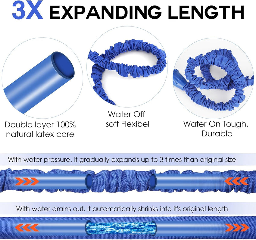 Expandable Garden Hose 30m (100ft) 8-Mode Spray Gun 3x Flexible Non-Kinking â 3/4in & 1/2in Connectors