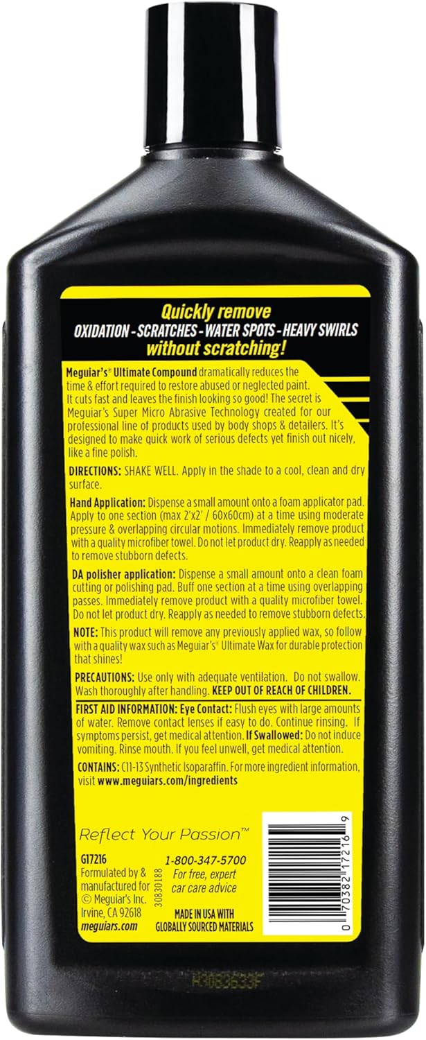 Meguiar's Ultimate Compound Colour & Clarity Restorer 450ml for Hand or Machine Polisher Application - G17216EU
